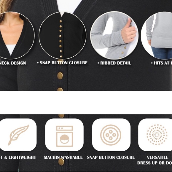 Zennana Outfitters V Neck Cardigan 1X-Snow - Picture 5 of 5